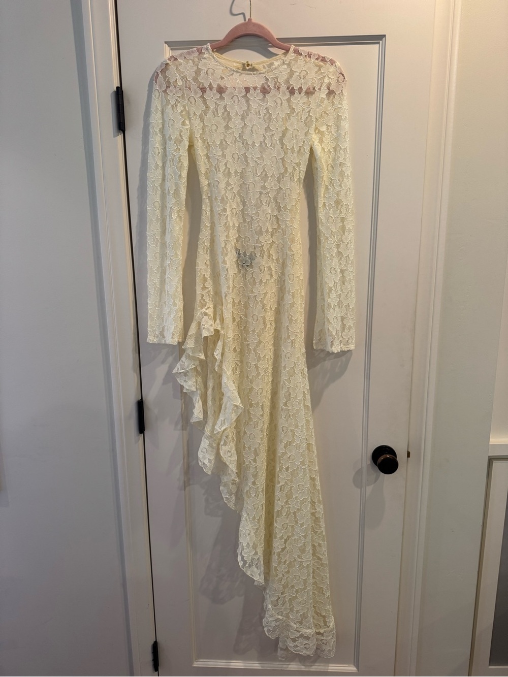 Long Sleeve Ivory Lace Asymmetric Dress
